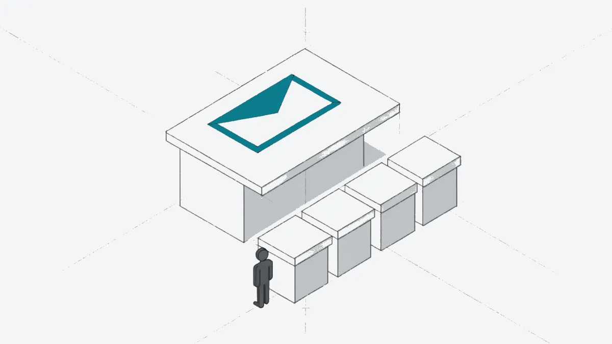Illustration: A row of local shop tills receives one sealed envelope from a single dispatch desk, calm, precise.